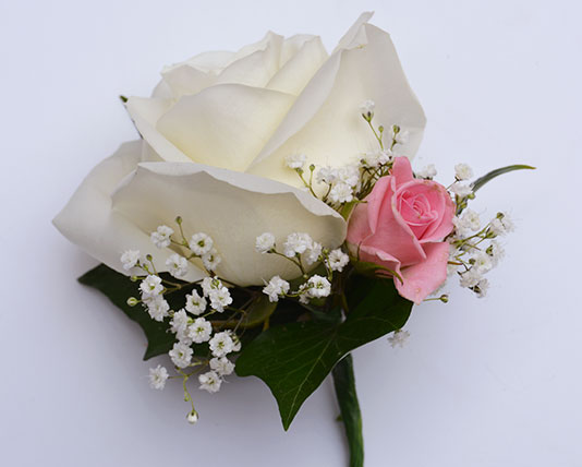 Wedding Buttonholes White & Pink Roses